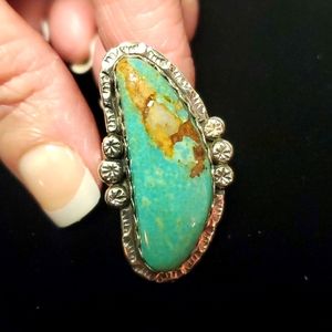 Navajo Sterling Silver and Boulder Turquoise ring Stamped C Sterling. Size 6